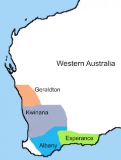 Map of WA showing where the 4 port zones surveyed are located - Geraldton, Kwinana, Esperance and Albany