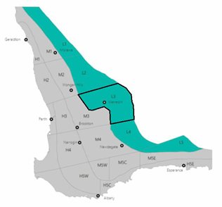 Figure 2 - West Australian agro-ecological zones (Planfarm Benchmarks 2019). Eastern Wheatbelt low rainfall region.