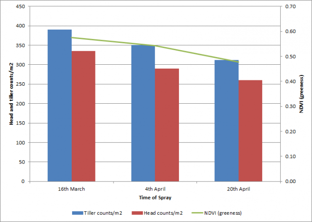 NDVI, tiller and head counts for Trojan wheat