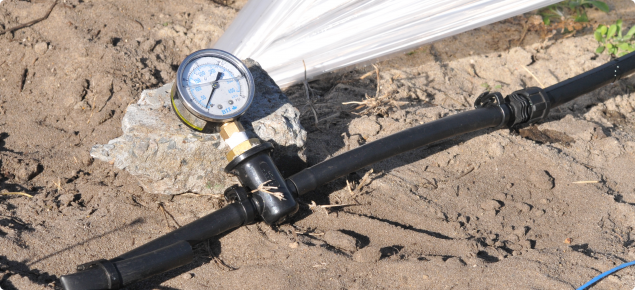 Inline pressure guages can be used to check water pressure at various places on the system