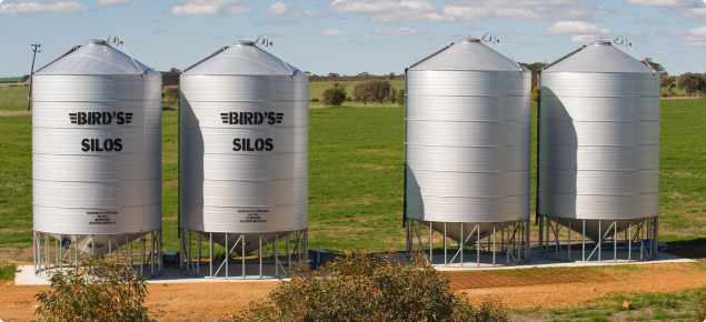 Image of on farm grain silos that can be found typically across the wheat belt