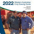 Cover of the 2022 WA Crop Sowing Guide with Rod and Andrew Messina of Mullewa in front of their seeding rig