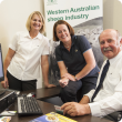 Sheep NLIS helpdesk officers Jacquie Pearson and Leigh Sonnemann with WAFarmers President Dale Park