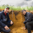 Kalannie grower Bob Nixon with the Department of Primary Industries and Regional Development’s researcher Gaus Azam discussing the effect of applying both lime and gypsum to acidic soils.